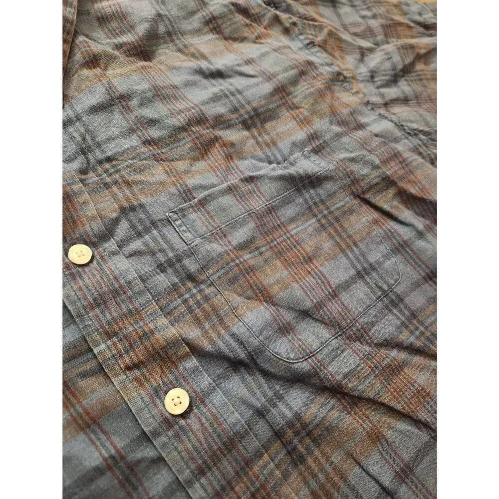 Brooks Brothers 100% Irish Linen plaid blue pocket shirt mens XL button up - Picture 5 of 6
